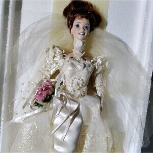 Romantic Rose Bride Porcelain  Barbie Doll